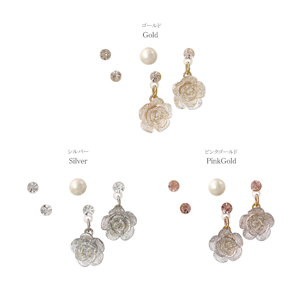 Glitter Rose Plastic Earring Set