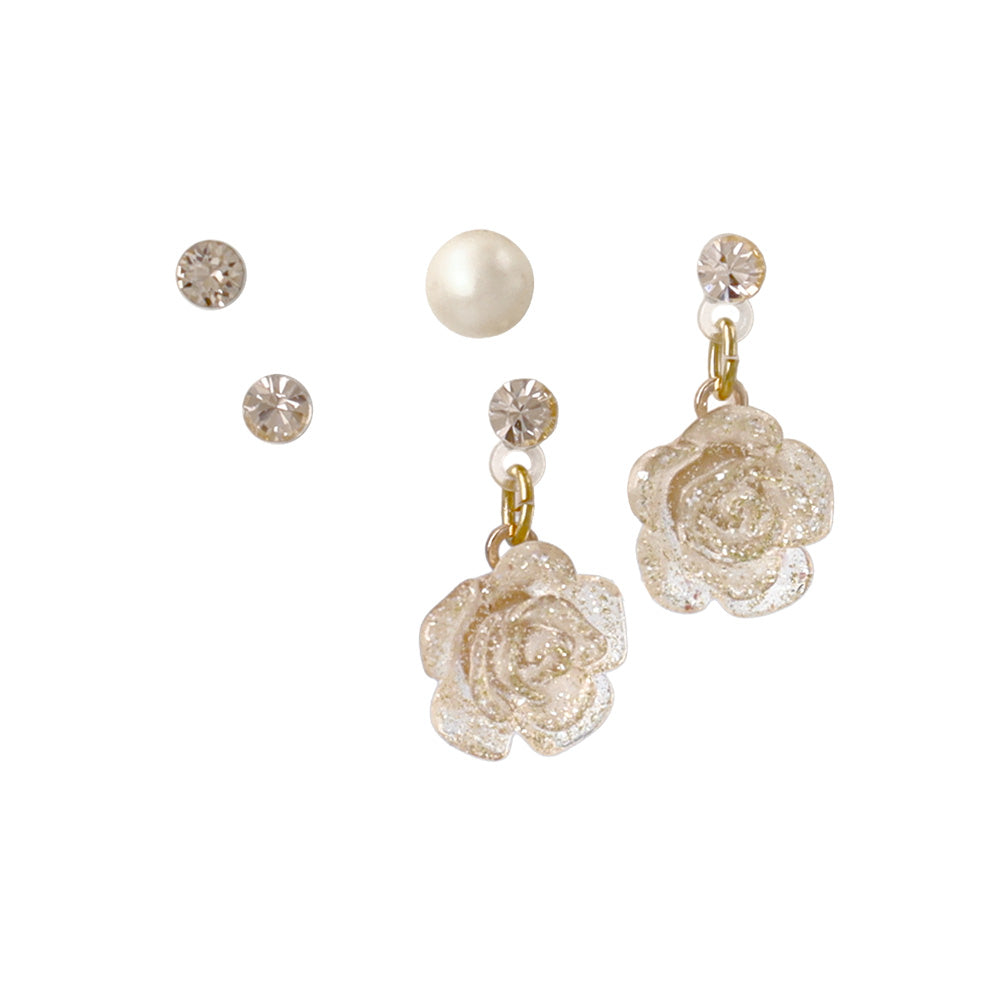 Glitter Rose Plastic Earring Set