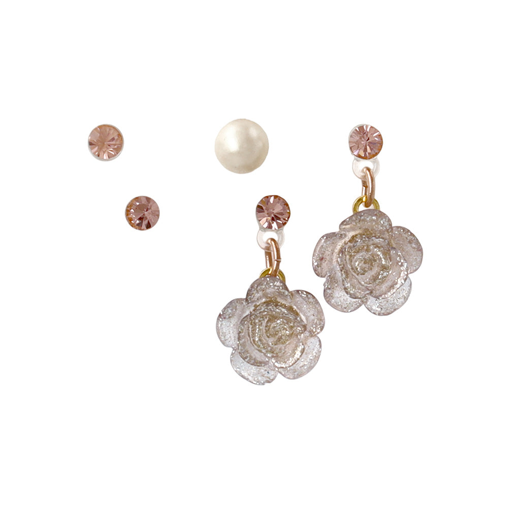 Glitter Rose Plastic Earring Set
