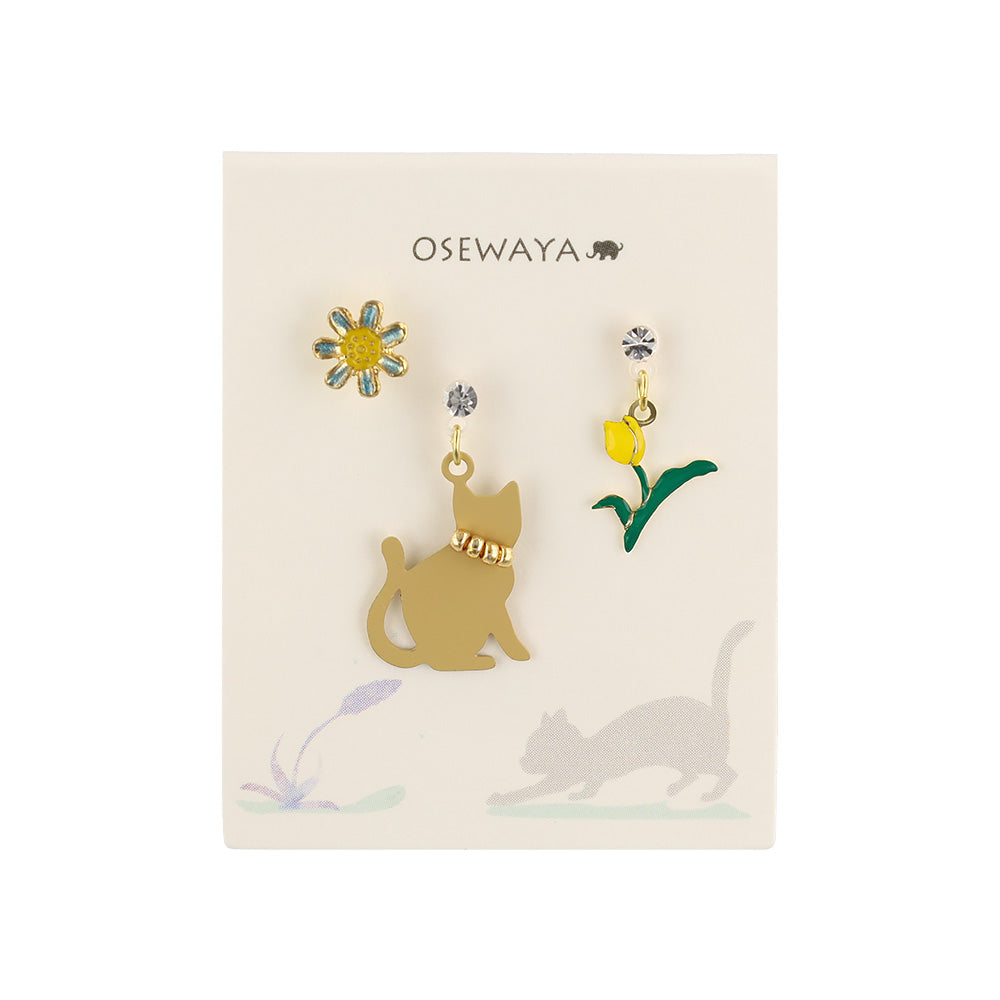 Cat and Flower Plastic Earring Set