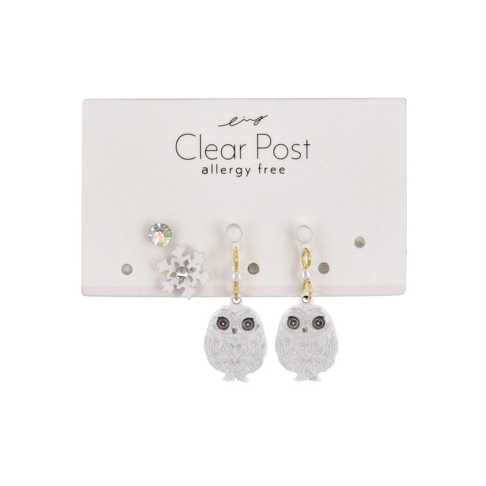 White Owl Mix and Match Plastic Earrings