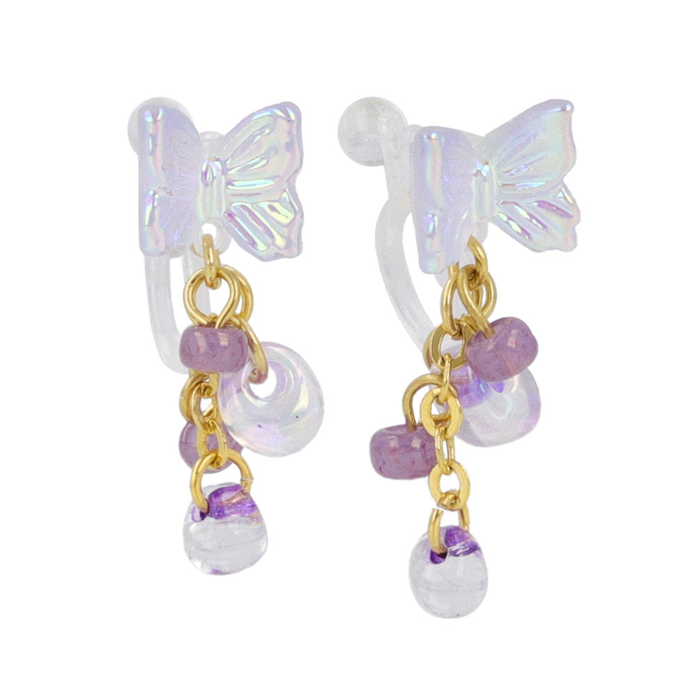 Iridescent Butterfly Cluster Drop Invisible Clip Ons