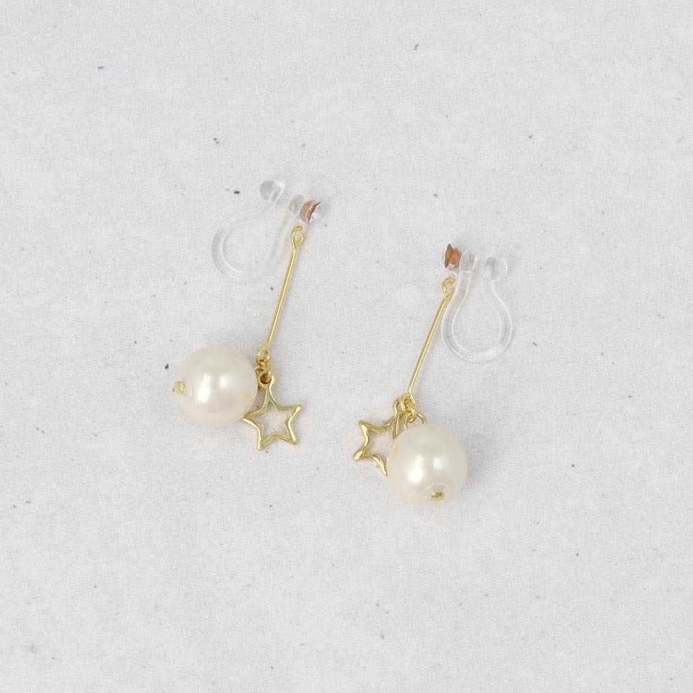 Star and Pearl Drop Invisible Clip Ons