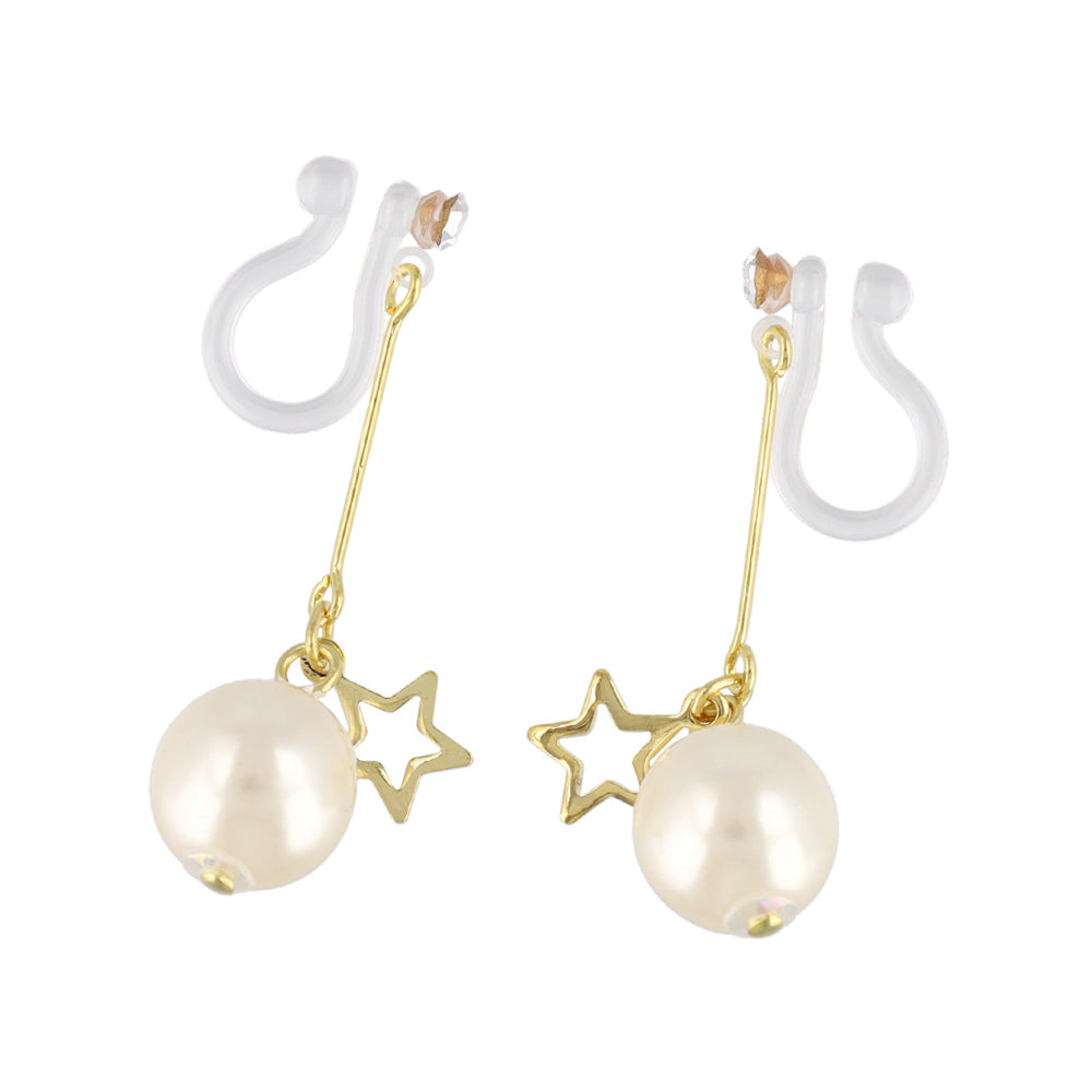 Star and Pearl Drop Invisible Clip Ons
