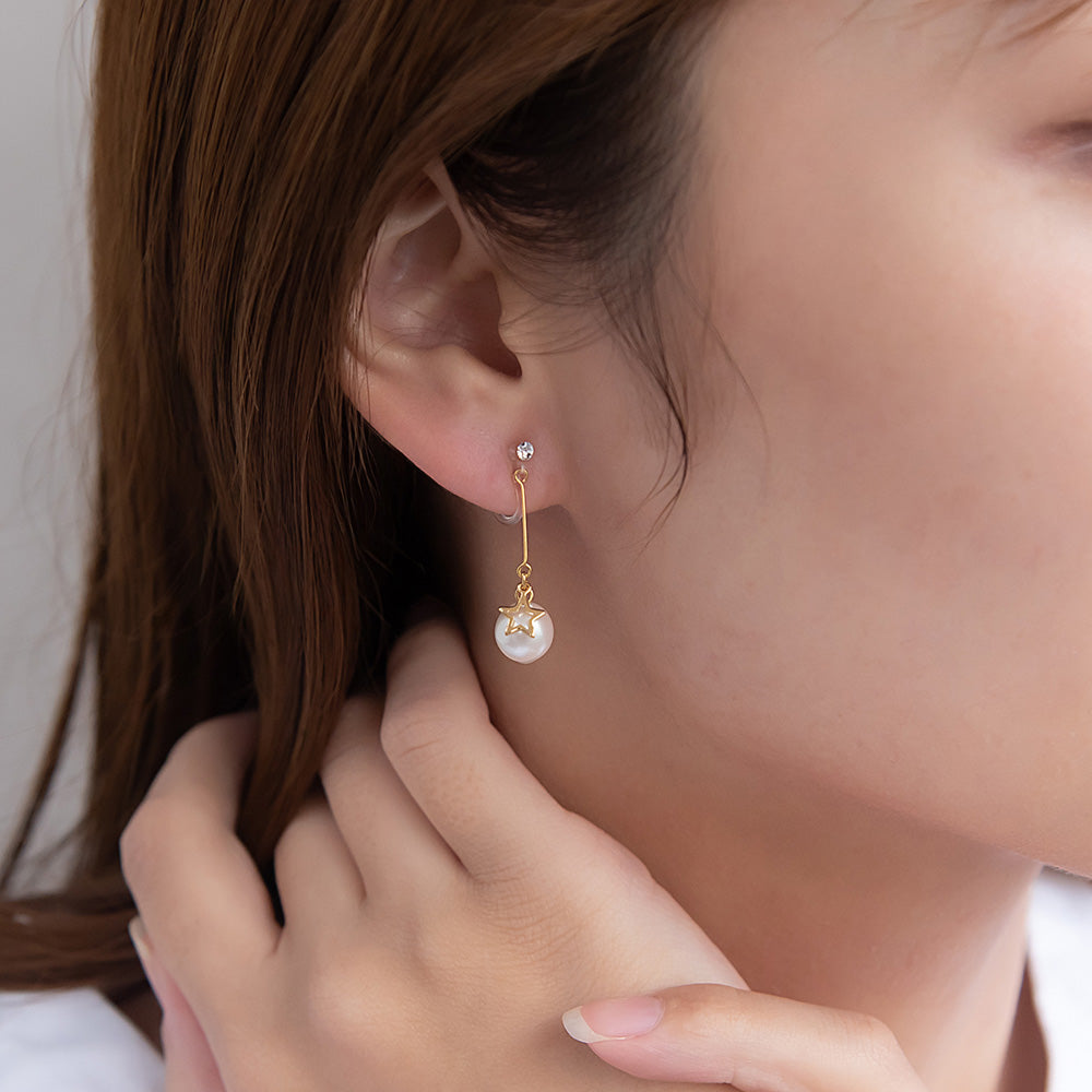 Star and Pearl Drop Invisible Clip Ons