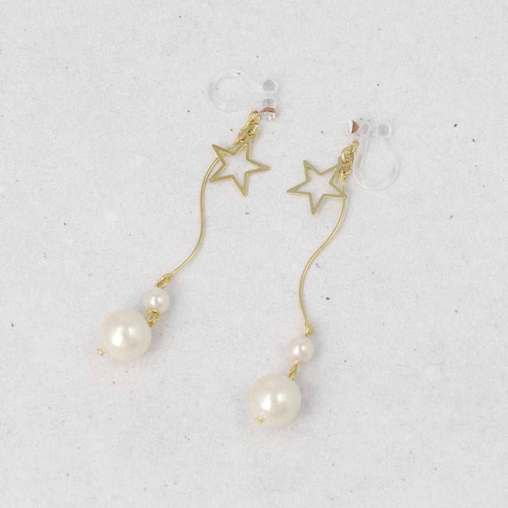Star and Pearl Drop Invisible Clip Ons