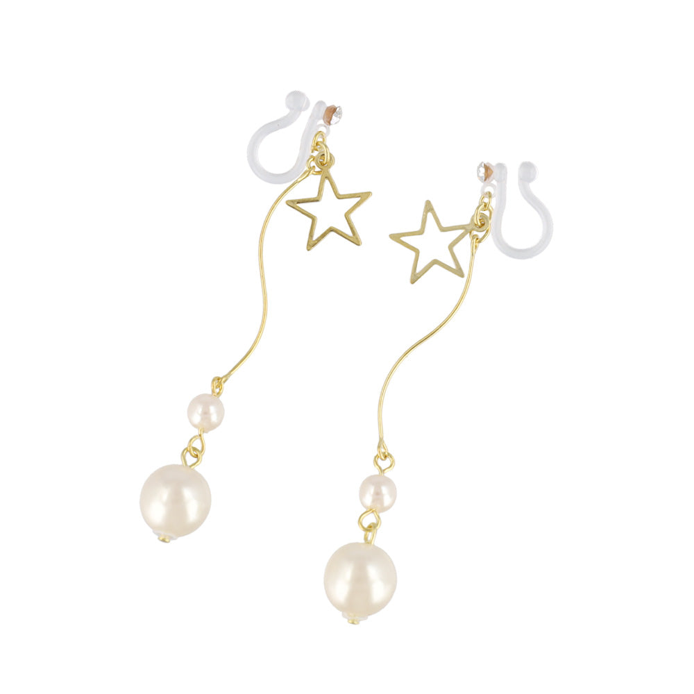 Star and Pearl Drop Invisible Clip Ons
