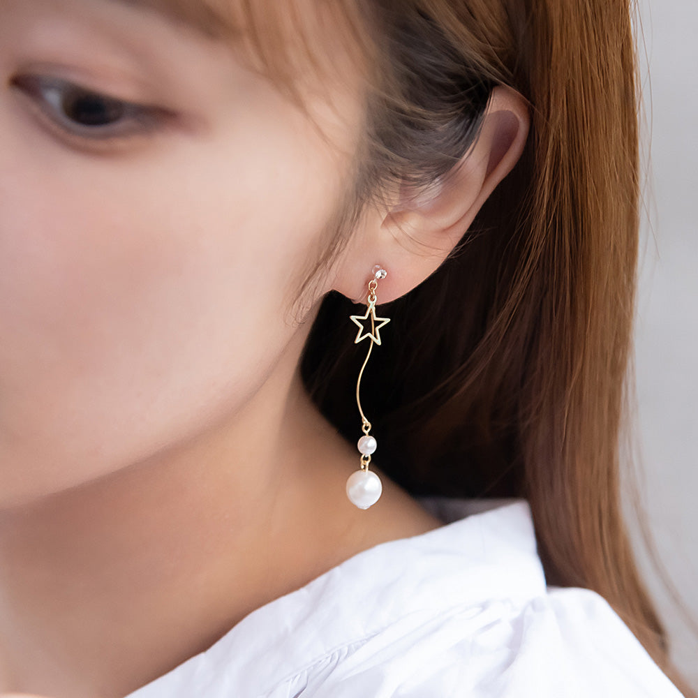 Star and Pearl Drop Invisible Clip Ons