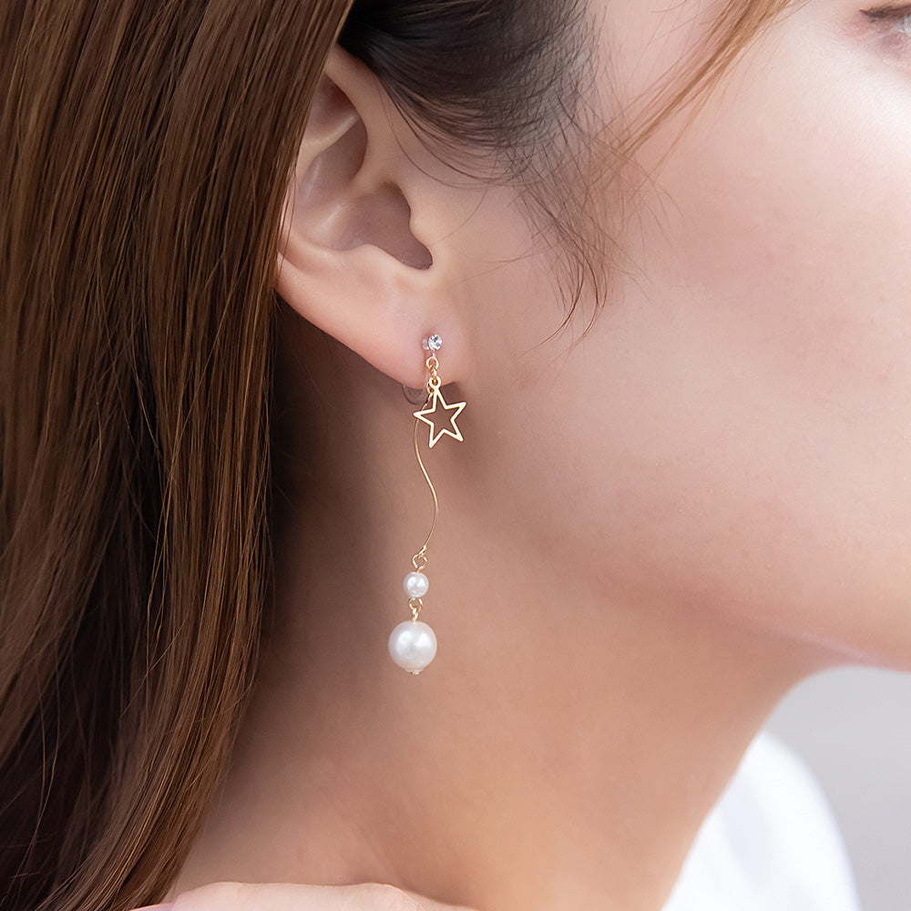 Star and Pearl Drop Invisible Clip Ons