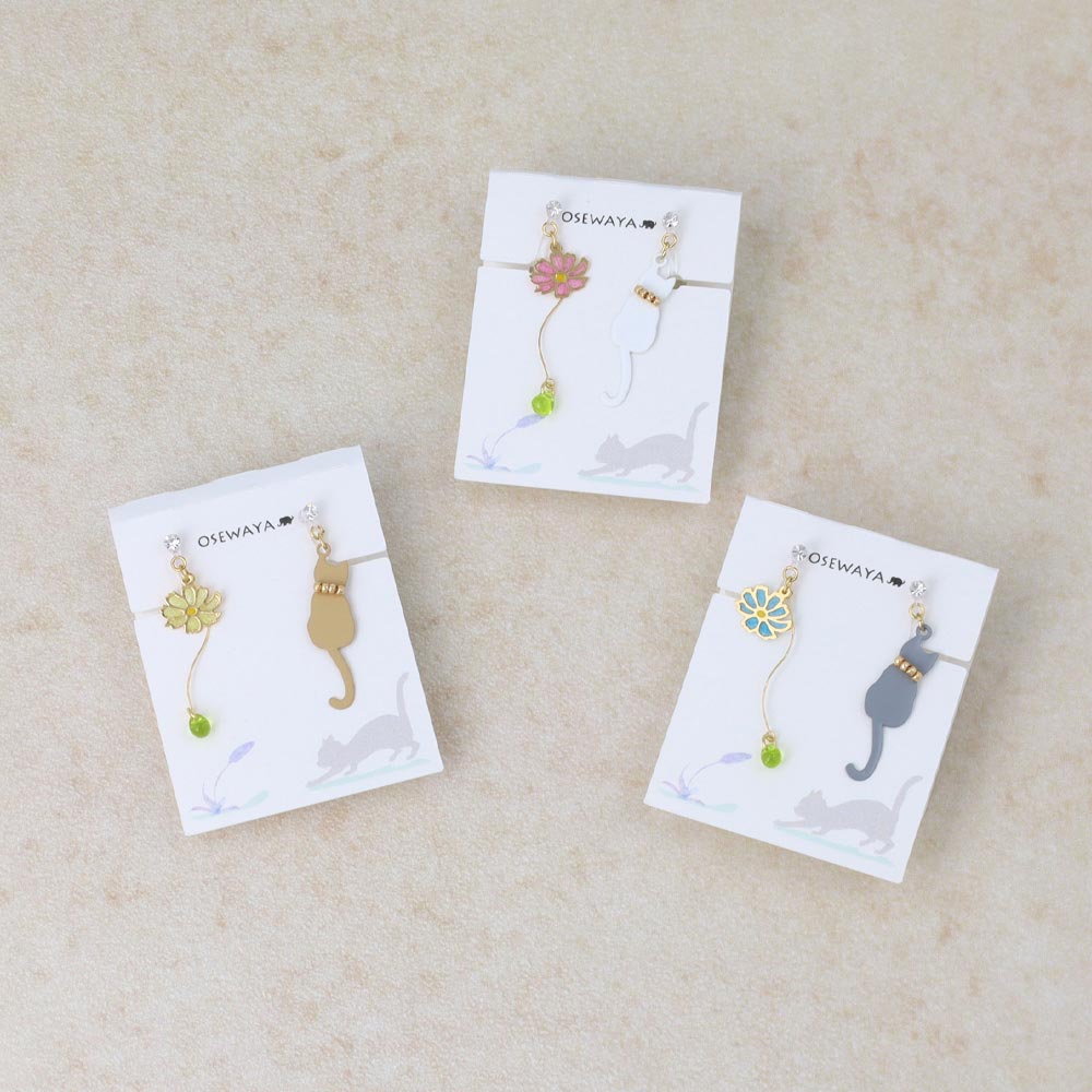 Cat and Flower Invisible Clip On Earrings