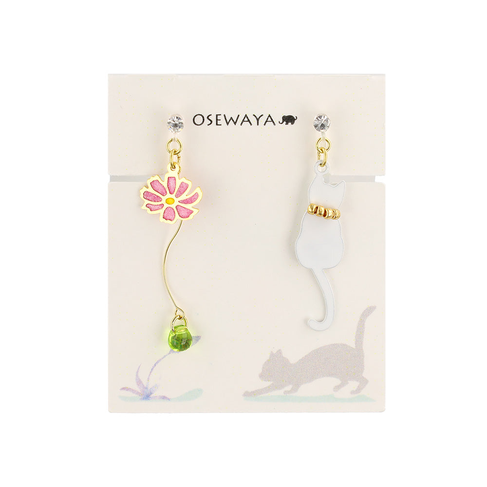 Cat and Flower Invisible Clip On Earrings
