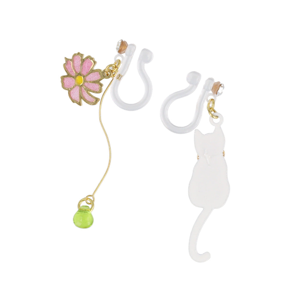 Cat and Flower Invisible Clip On Earrings