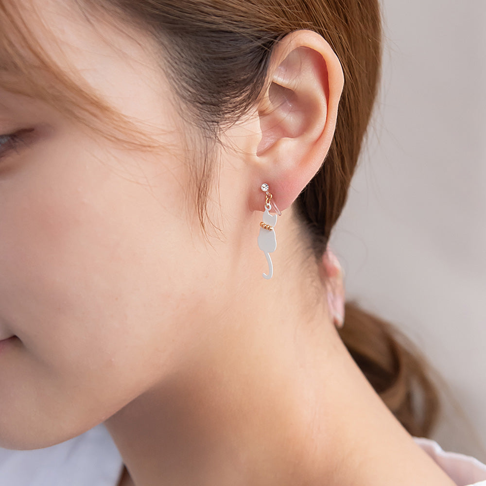 Cat and Flower Invisible Clip On Earrings