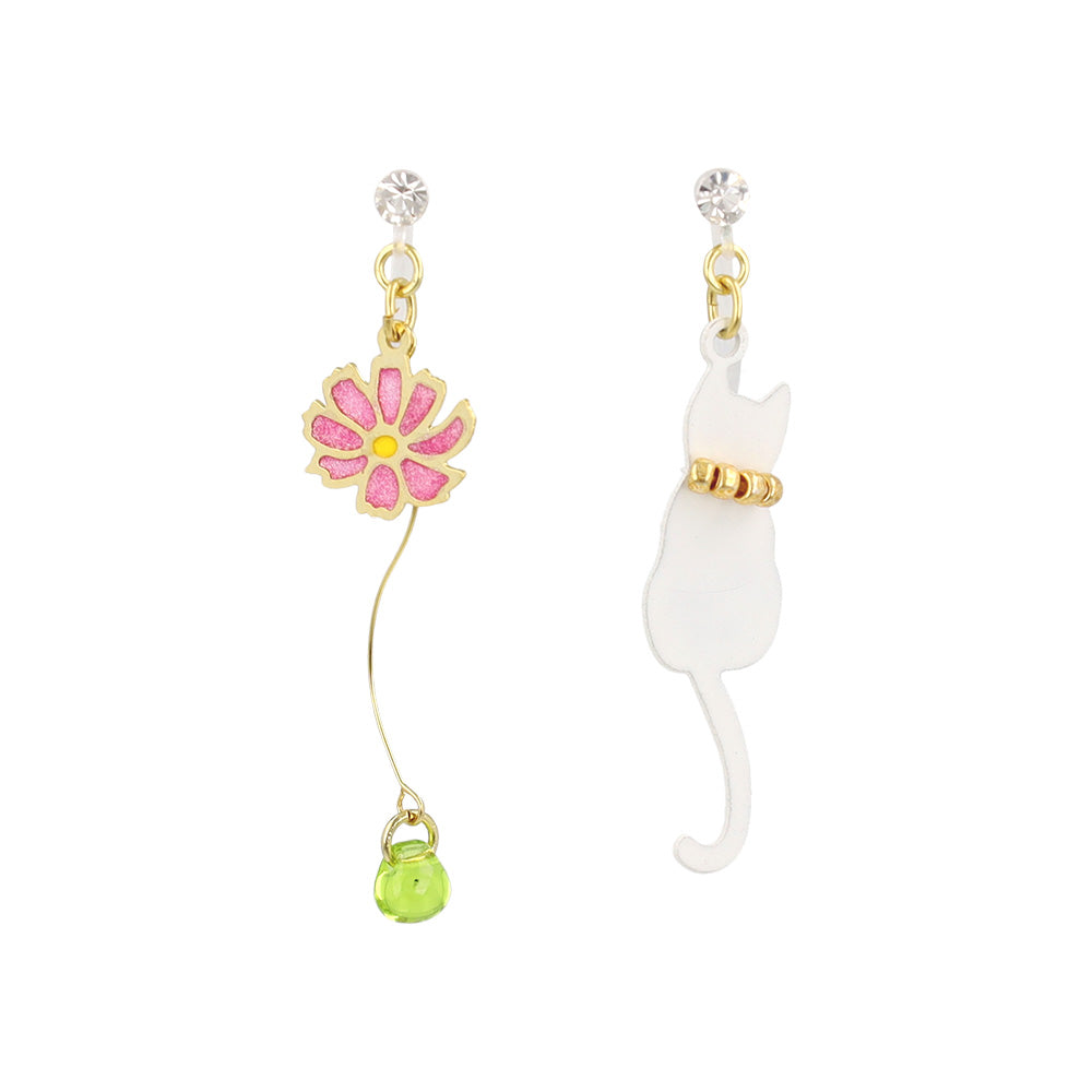 Cat and Flower Invisible Clip On Earrings