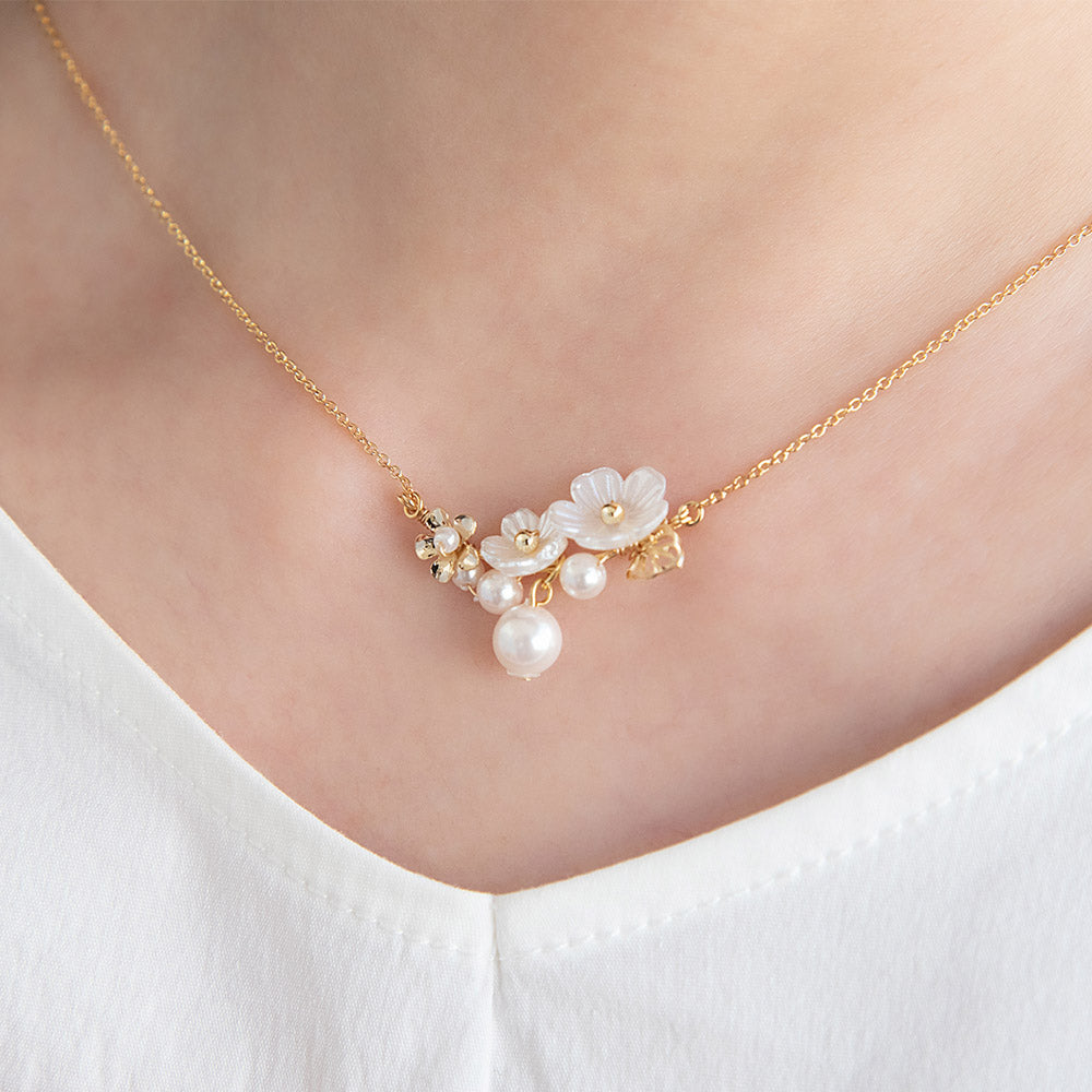 White Flower Cluster Necklace