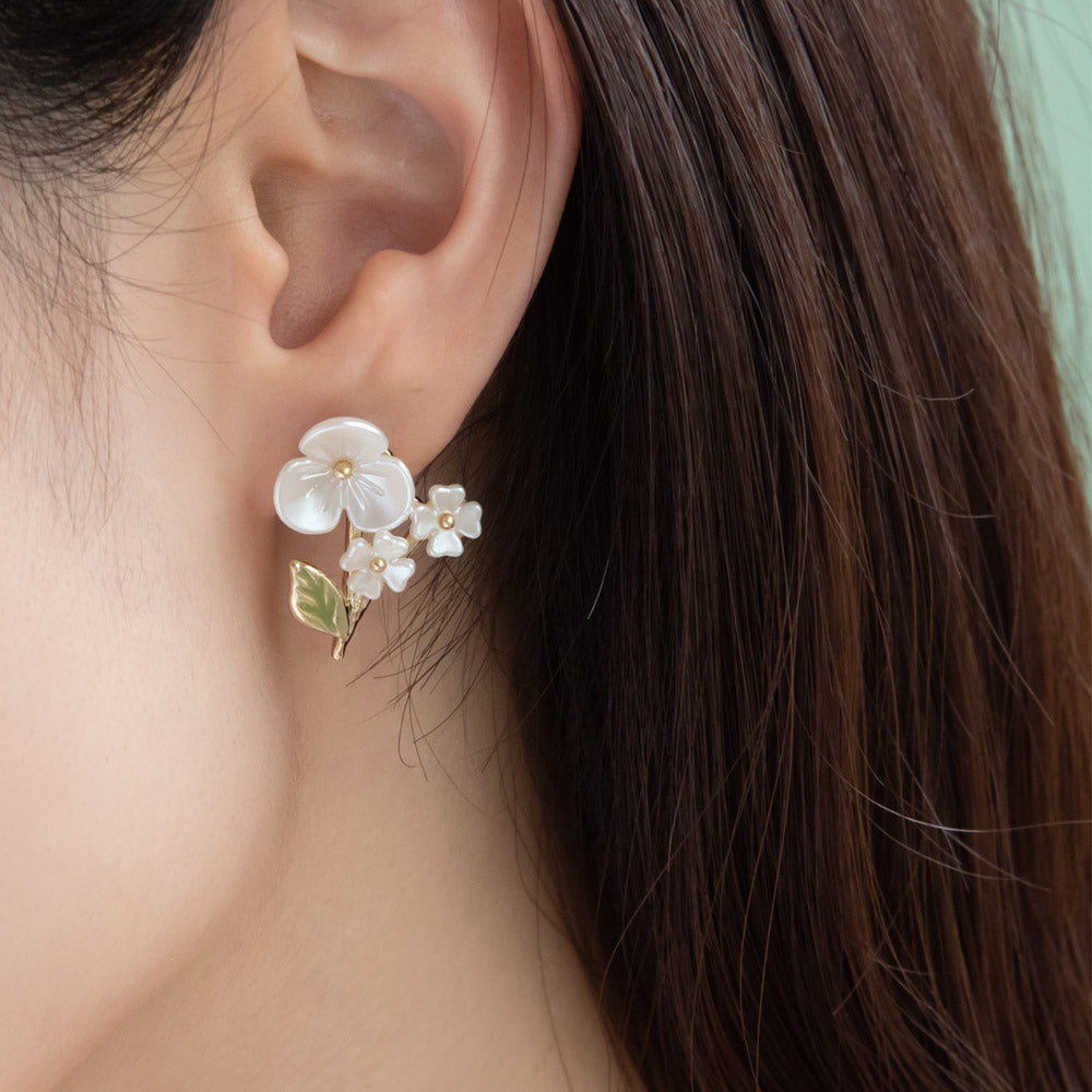 Pearlescent White Flower Earrings