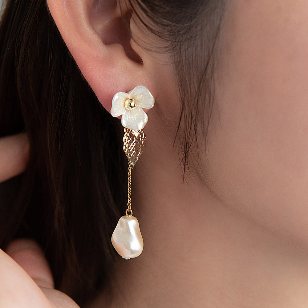 Flower and Baroque Pearl Earrings