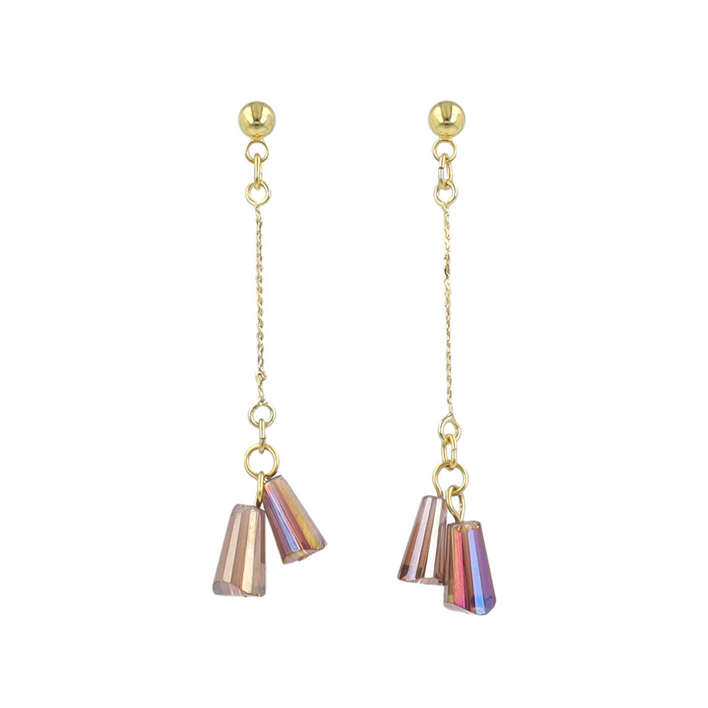Iridescent Double Bead Drop Earrings