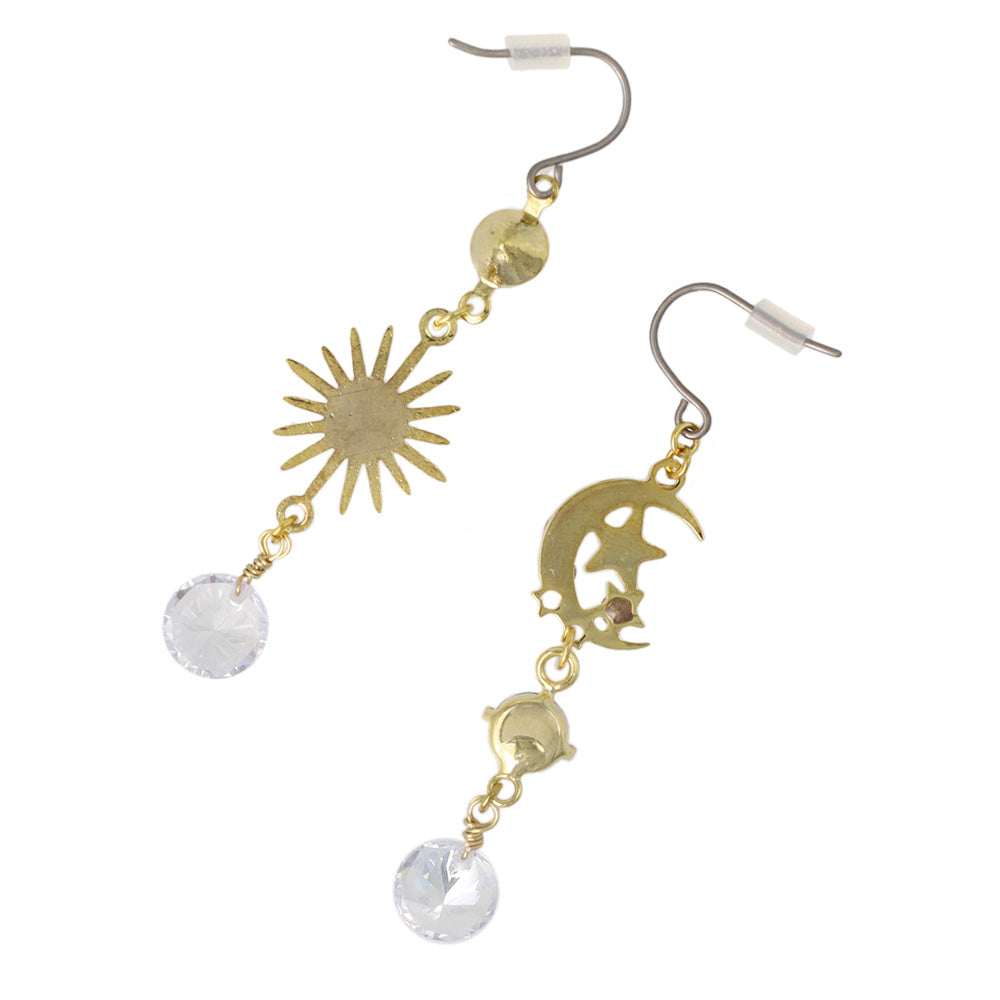Sun and Moon Mismatched Drop Earrings