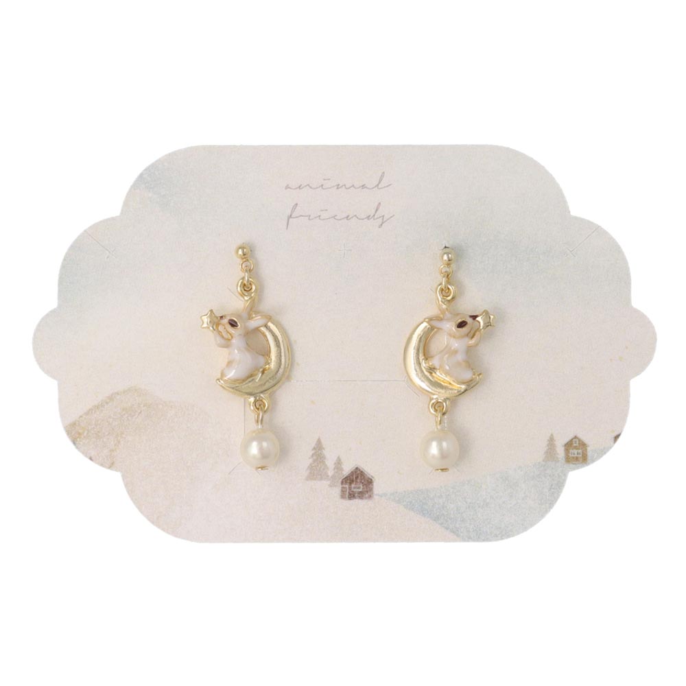 Moon Rabbit Pearl Drop Earrings