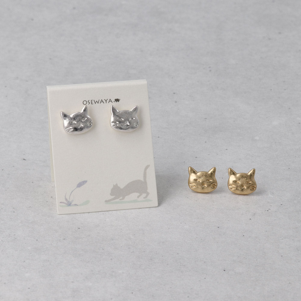 Metallic Cat Face Stud Earrings - osewaya
