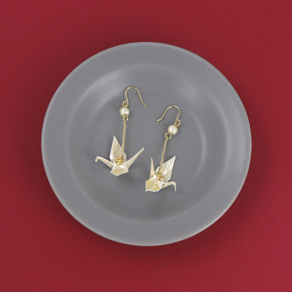 Pearlescent Orizuru Drop Earrings - osewaya