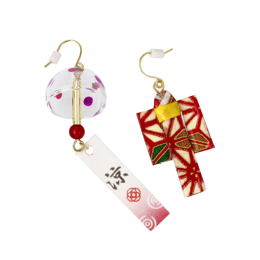 Yukata and Wind Bell Mismatched Earrings