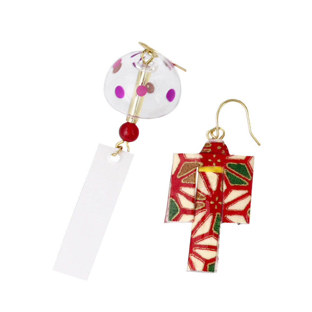 Yukata and Wind Bell Mismatched Earrings