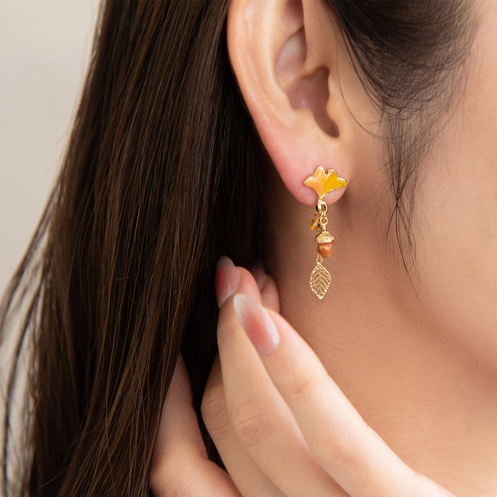 Cat and Fall Foliage Mismatched Earrings