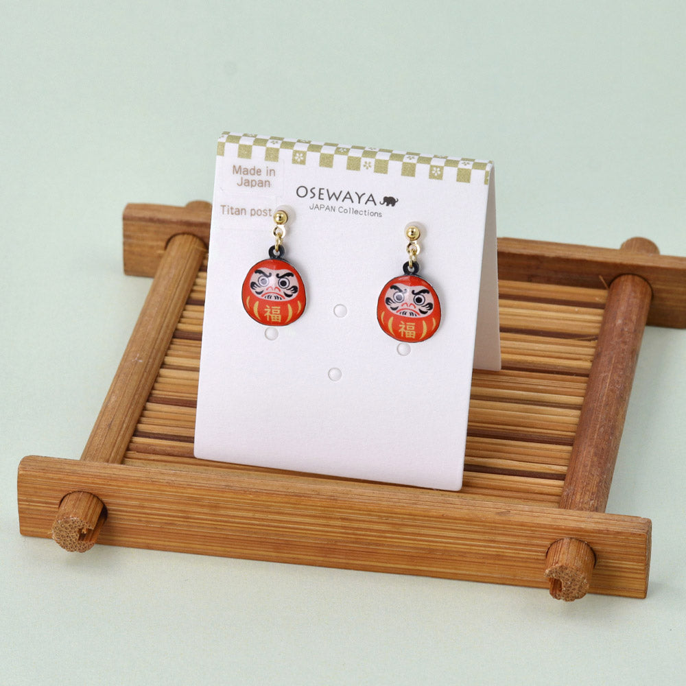 Daruma Doll Drop Earrings