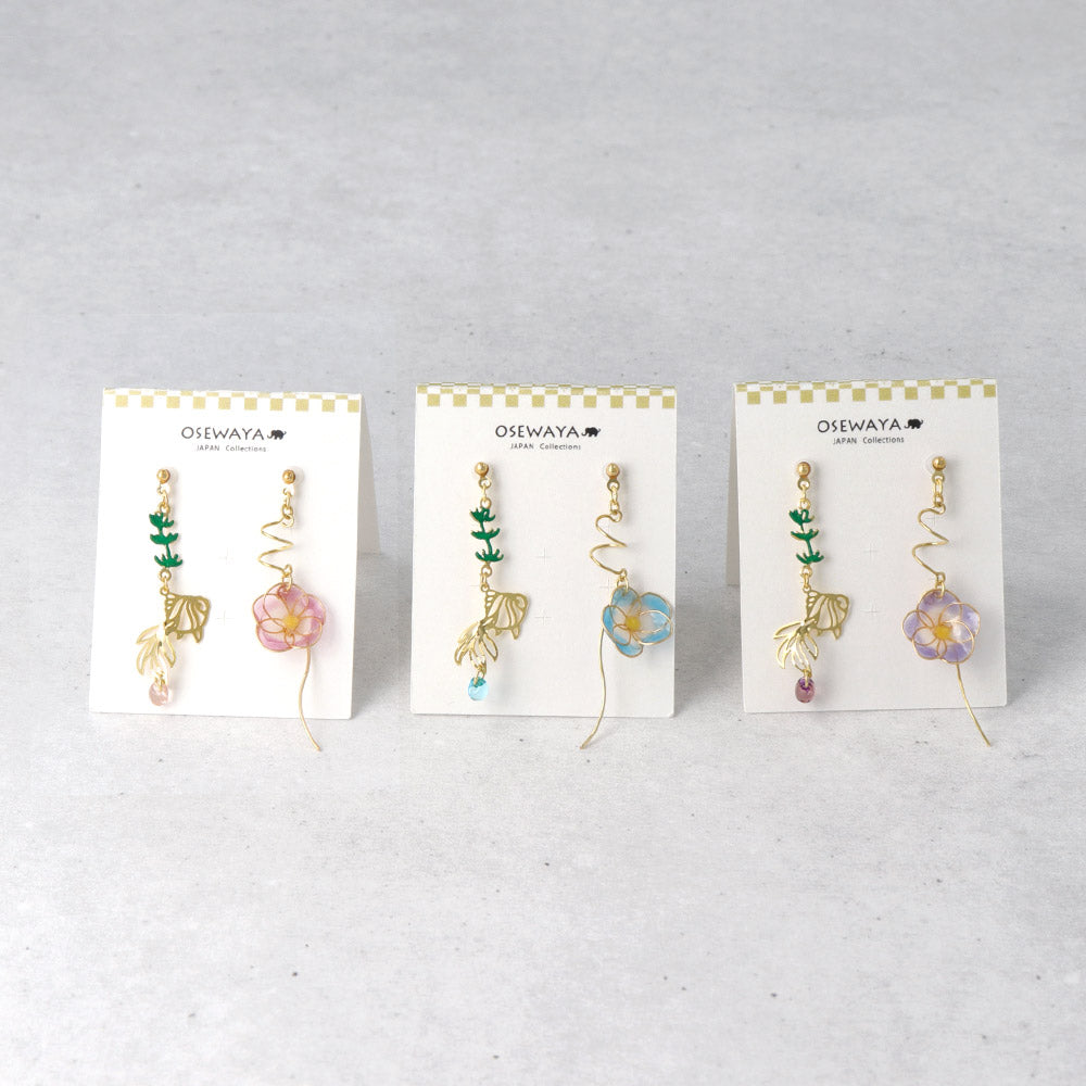 Kingyo and Asagao Mismatched Earrings - osewaya