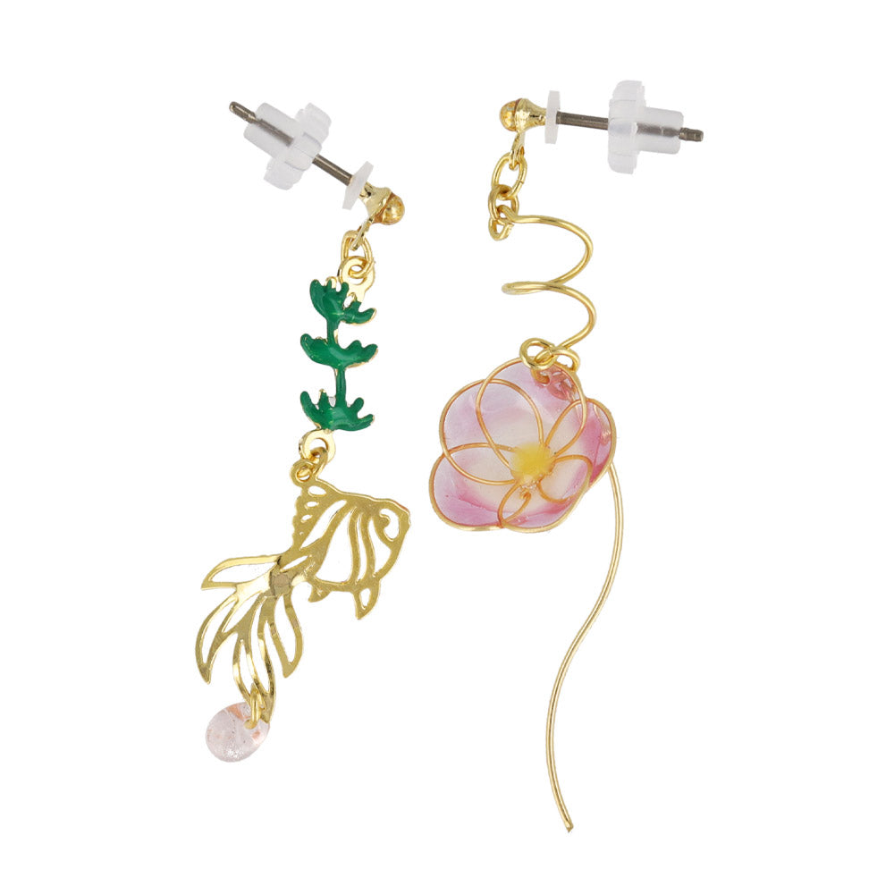 Kingyo and Asagao Mismatched Earrings