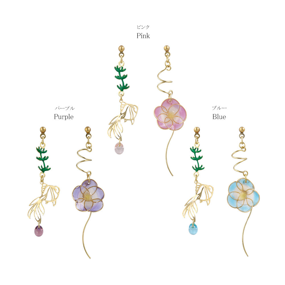 Kingyo and Asagao Mismatched Earrings