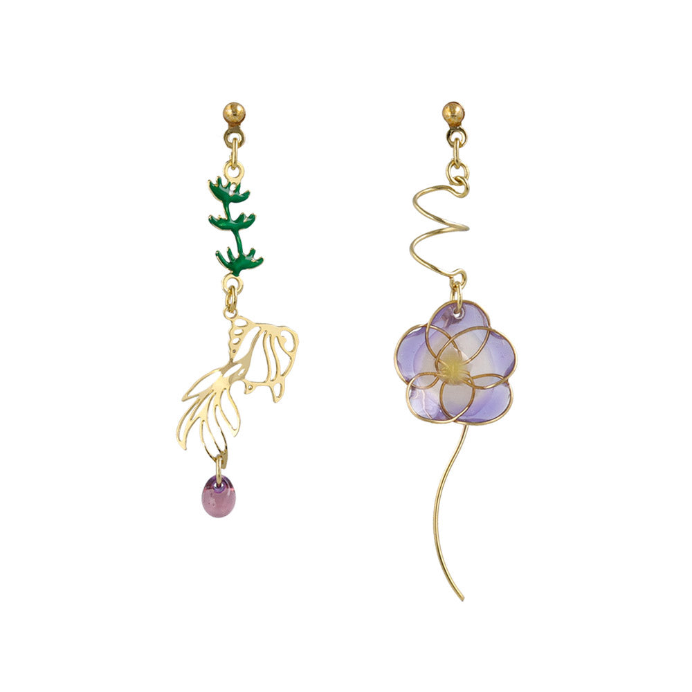 Kingyo and Asagao Mismatched Earrings