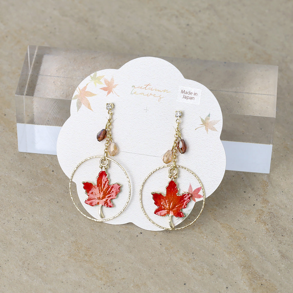 Red Momiji Drop Souvenir Earrings - osewaya