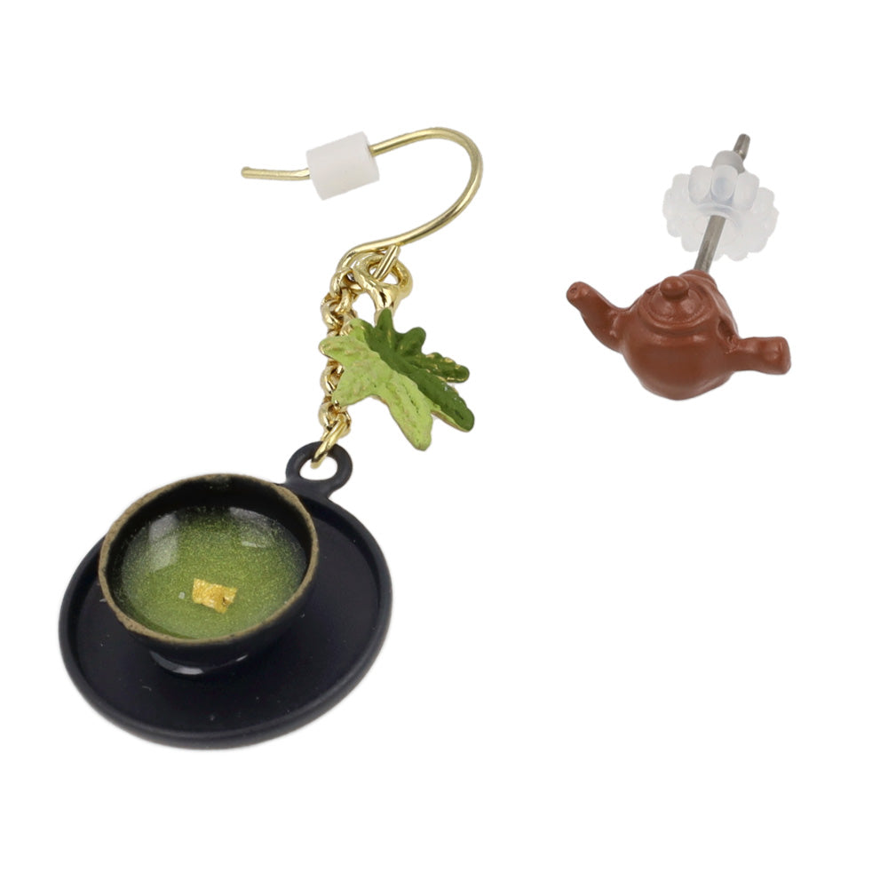 Matcha and Teapot Mismatched Earrings - Osewaya
