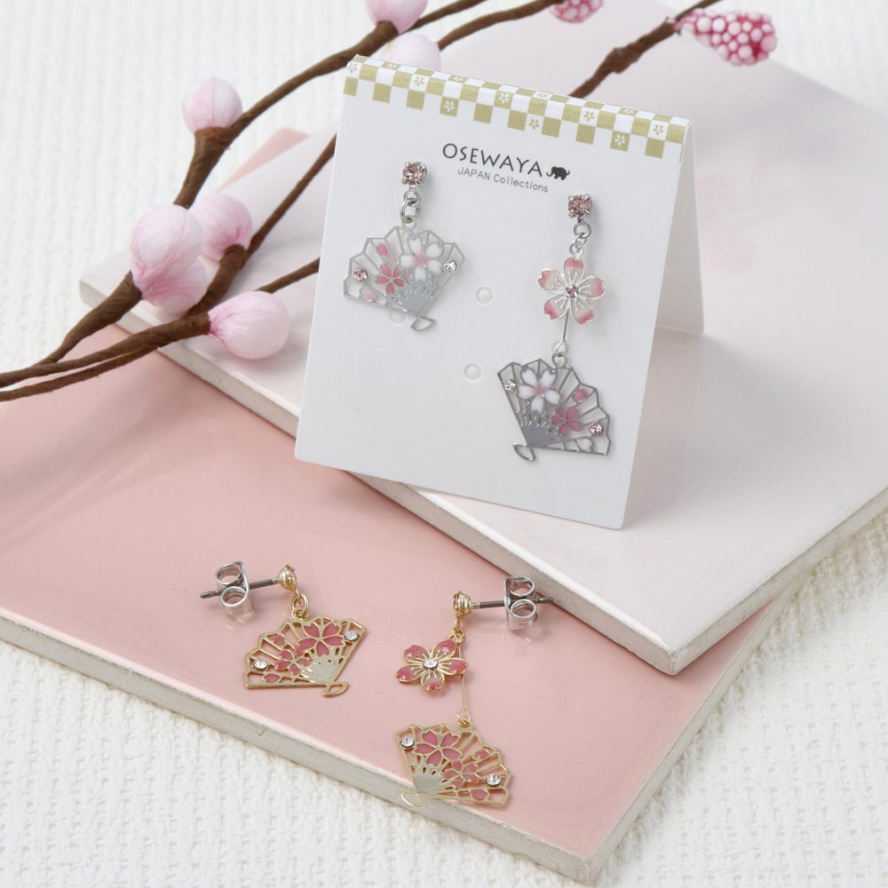 Sakura Hand Fan Earrings - osewaya