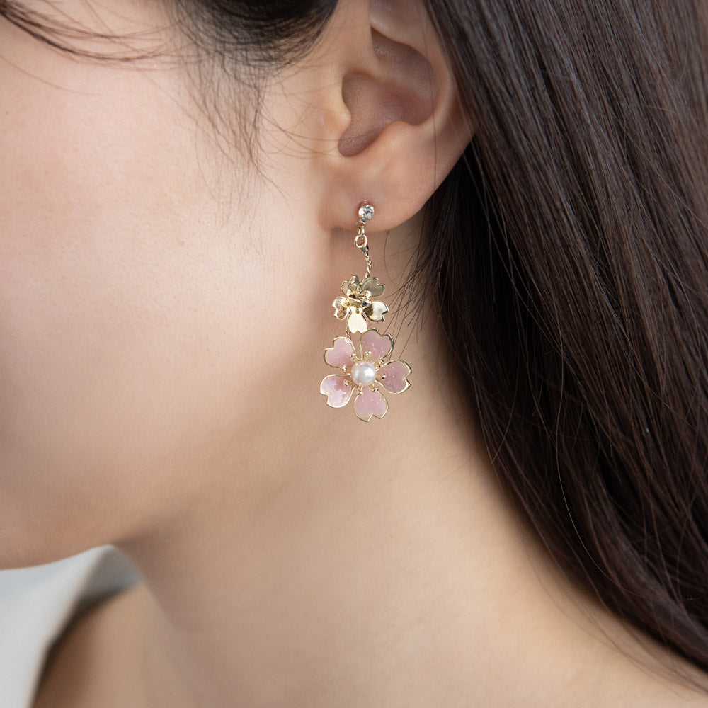 Double Sakura Drop Earrings