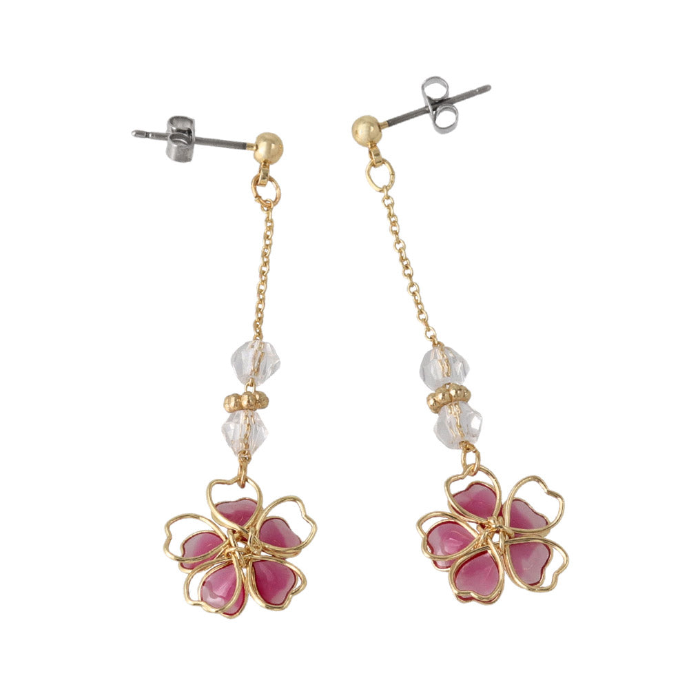Wire Sakura Beaded Chain Drop Earrings
