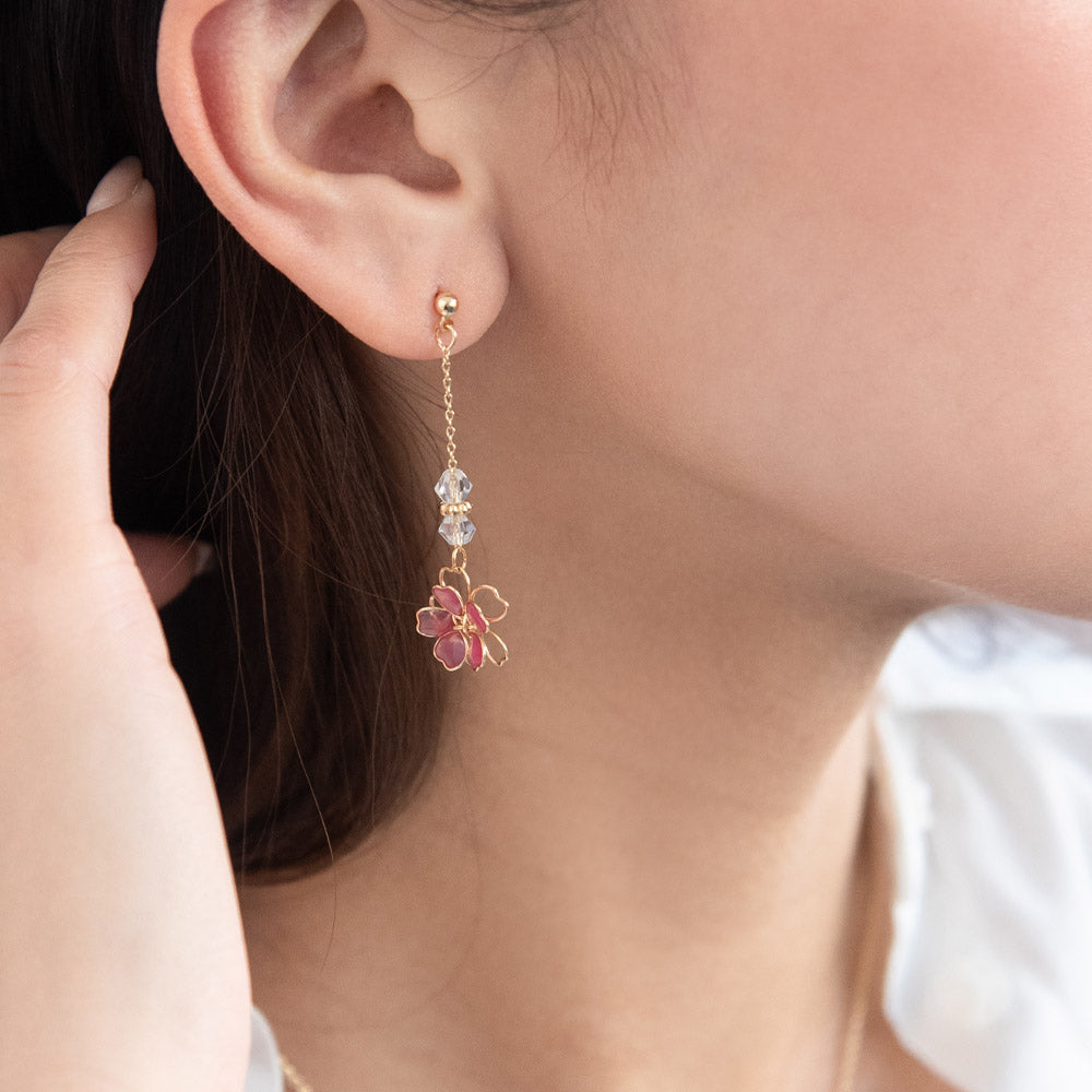 Wire Sakura Beaded Chain Drop Earrings