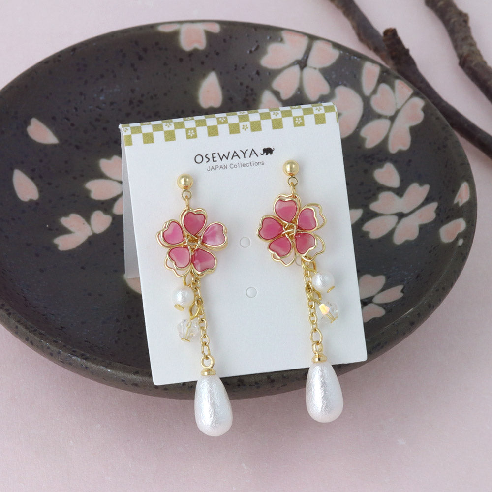 Wire Sakura Pearl Drop Earrings