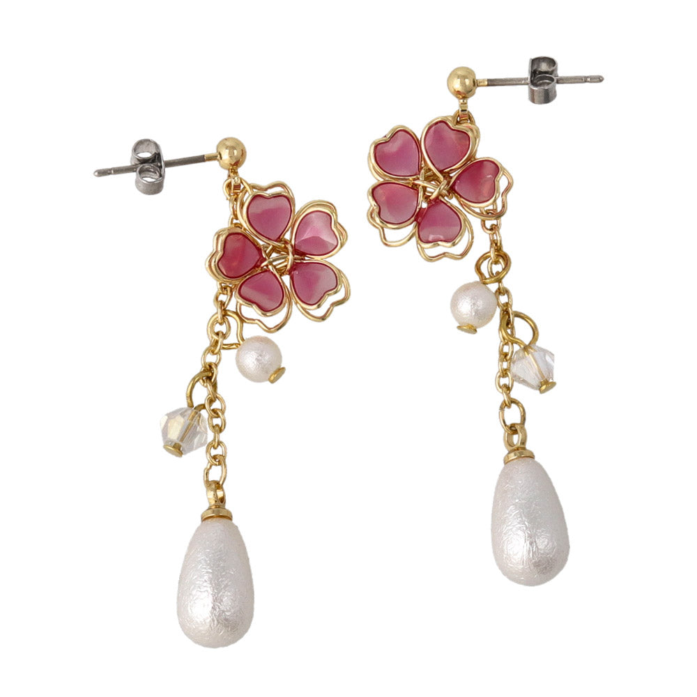 Wire Sakura Pearl Drop Earrings