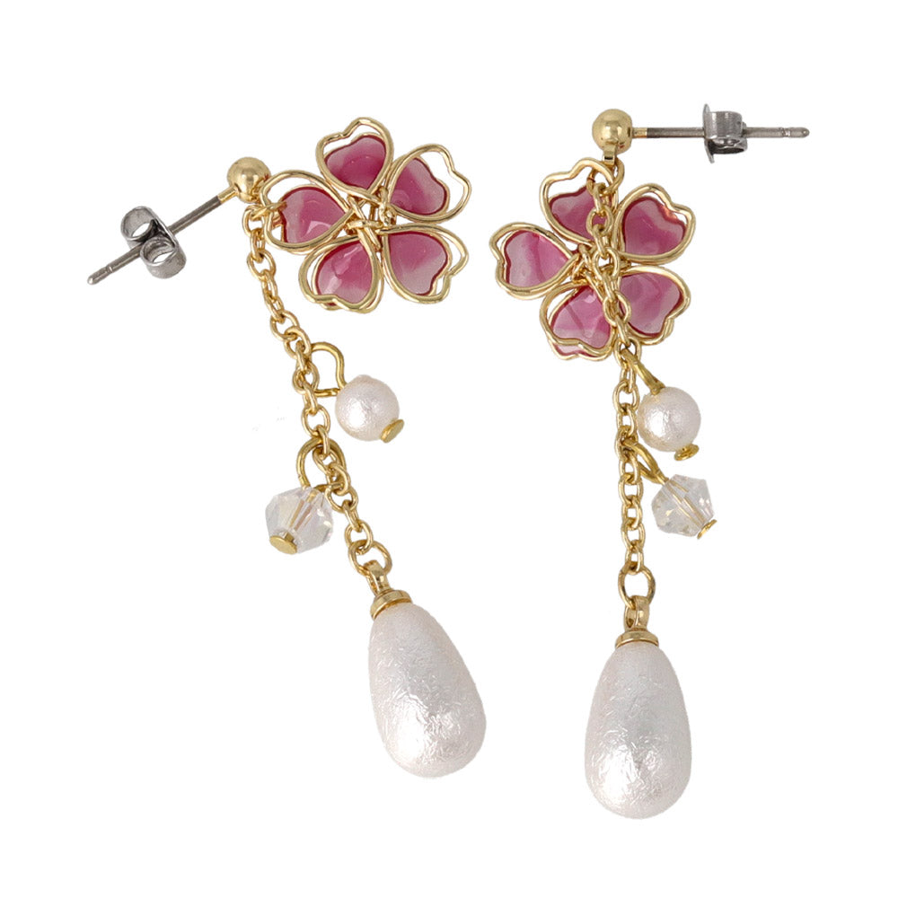 Wire Sakura Pearl Drop Earrings