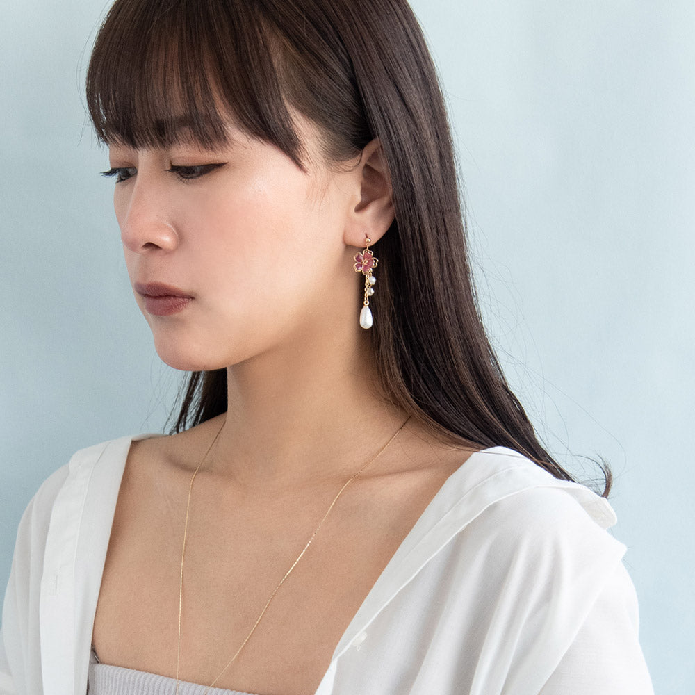 Wire Sakura Pearl Drop Earrings