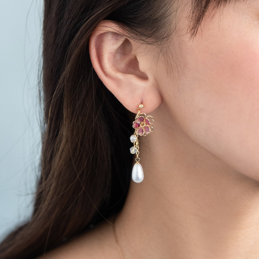 Wire Sakura Pearl Drop Earrings