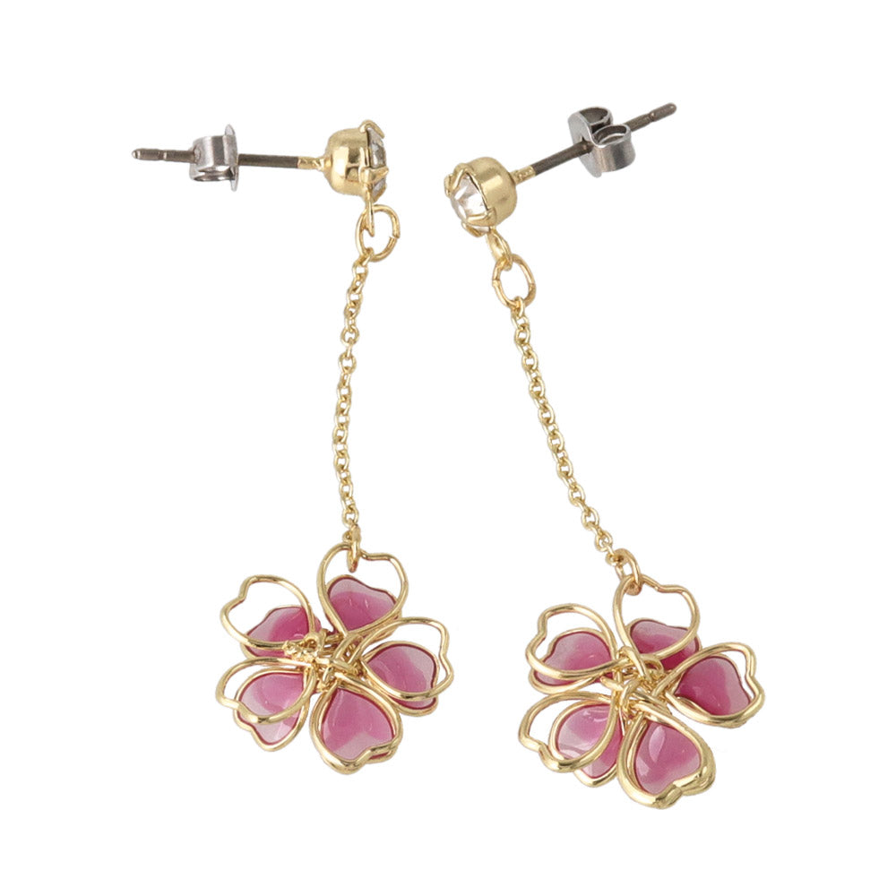 Wire Sakura Chain Drop Earrings