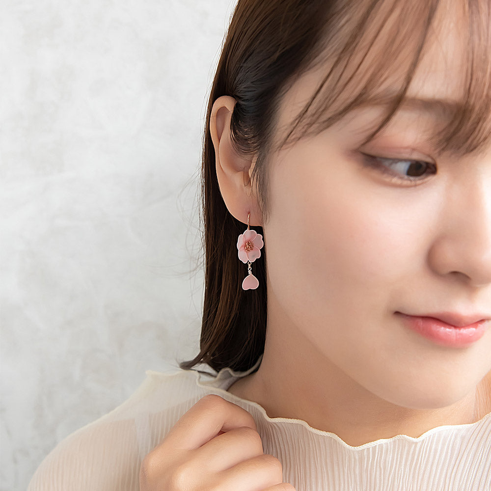 Pink Sakura Petal Drop Earrings - osewaya