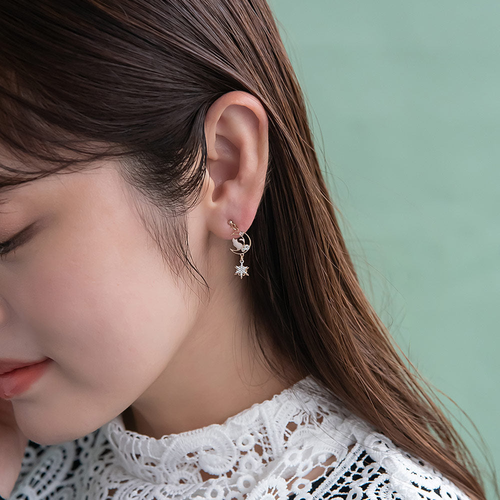 Snowflake and Cat Moon Earrings