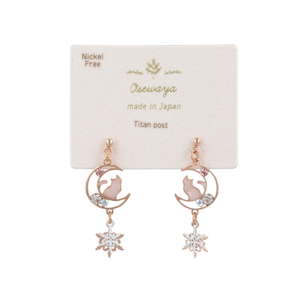 Snowflake and Cat Moon Earrings