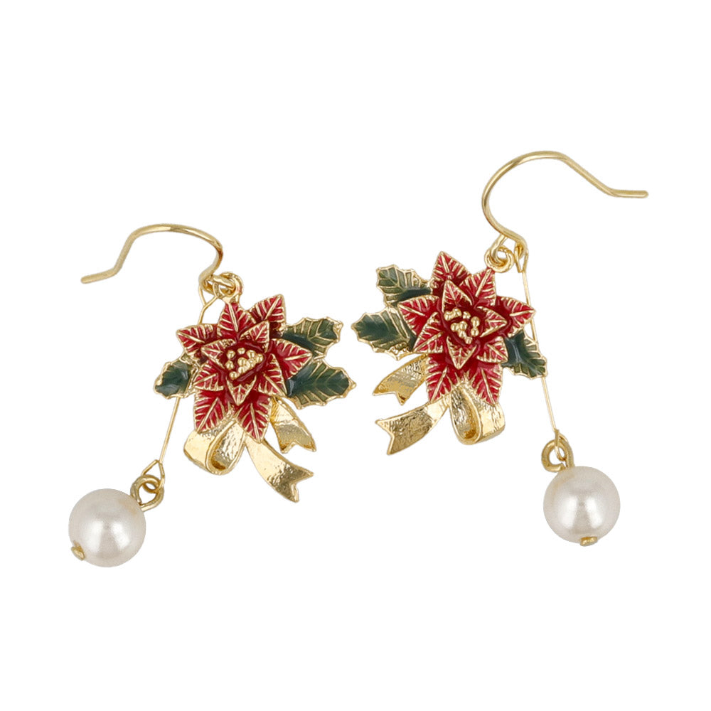 Poinsettia Ornament Drop Earrings